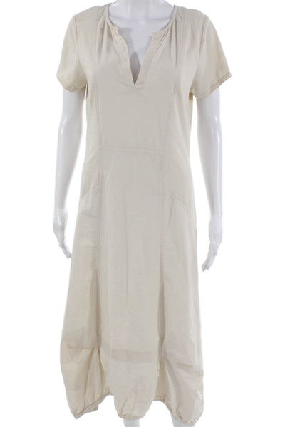 Wearables Womens Shift Dress Beige Cotton V-Neck Short Sleeve Long Size M