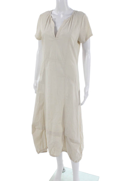 Wearables Womens Shift Dress Beige Cotton V-Neck Short Sleeve Long Size M