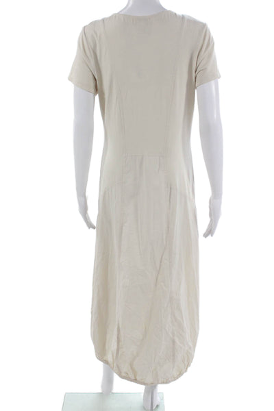 Wearables Womens Shift Dress Beige Cotton V-Neck Short Sleeve Long Size M