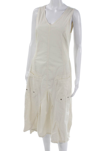 Wearables Womens Shift Dress Beige Cotton V-Neck Short Sleeve Long Size M