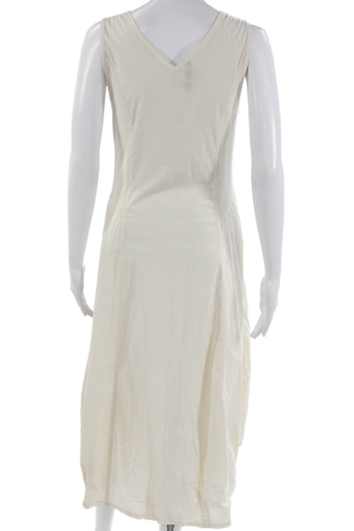 Wearables Womens Shift Dress Beige Cotton V-Neck Short Sleeve Long Size M