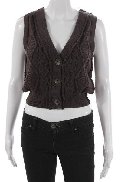 Free People Womens V-Neck Viscose Sweater Vest Brown Size S