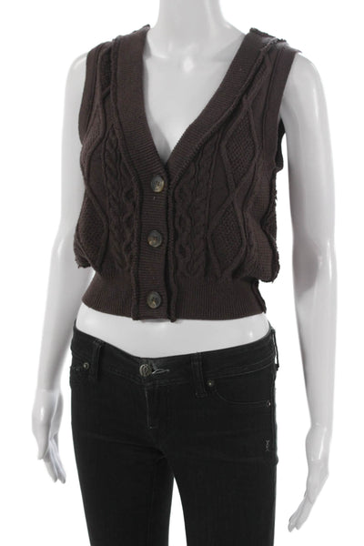Free People Womens V-Neck Viscose Sweater Vest Brown Size S