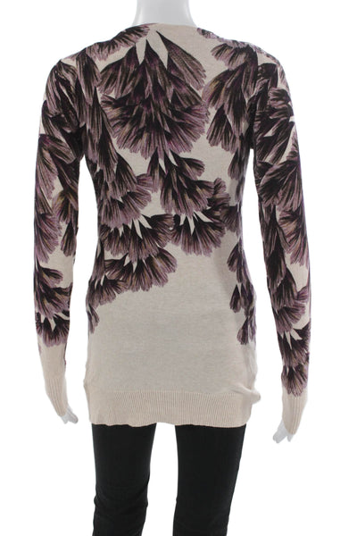 Charlotte Women Floral V-Neck Cotton Cardigan Long Sleeve Beige Size S
