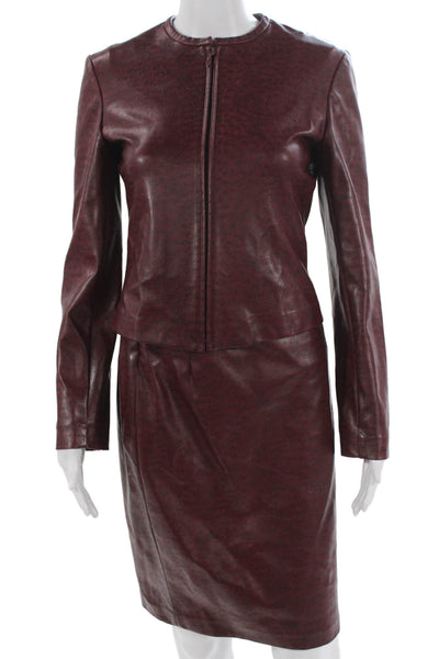 Teenflo Womens Ostrich Print Full Zipper Jacket Skirt Suit Red Black Size 4
