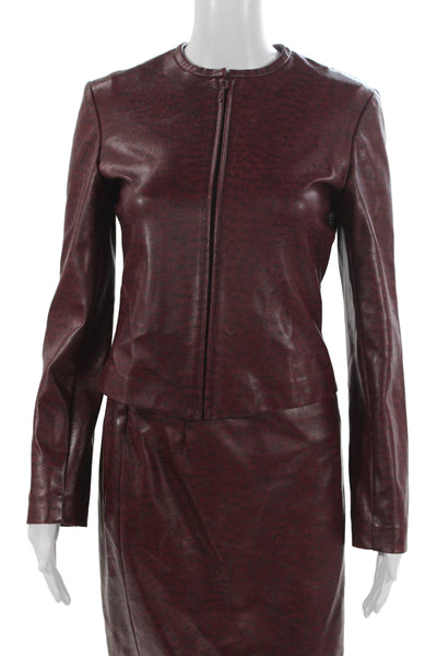 Teenflo Womens Ostrich Print Full Zipper Jacket Skirt Suit Red Black Size 4