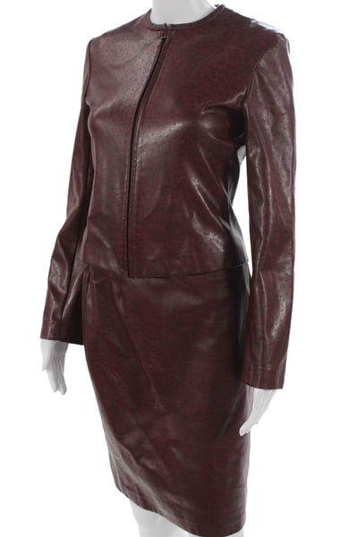 Teenflo Womens Ostrich Print Full Zipper Jacket Skirt Suit Red Black Size 4
