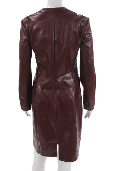 Teenflo Womens Ostrich Print Full Zipper Jacket Skirt Suit Red Black Size 4