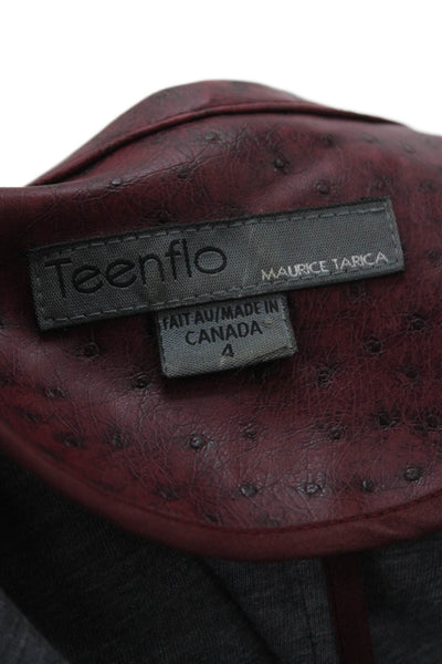 Teenflo Womens Ostrich Print Full Zipper Jacket Skirt Suit Red Black Size 4