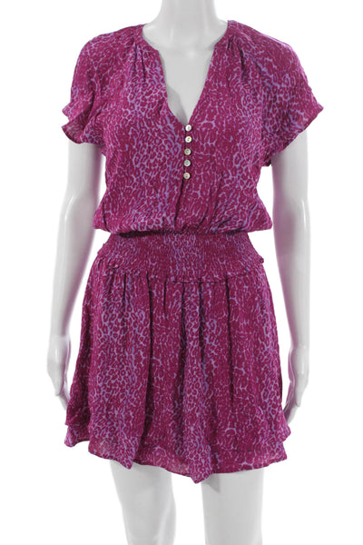 Rails Womens Fit & Flare Dress Pink Animal V-Neck Short Sleeve Size XS