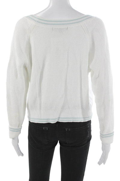 Central Park West Women Striped V-Neck Sweater Cotton Blend Long Sleeve Size S