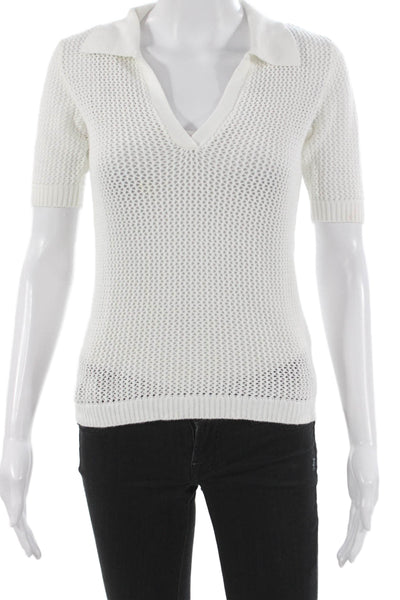 Minnie Rose Womens Collared Cotton Pullover Sweater Short Sleeve White Size XS