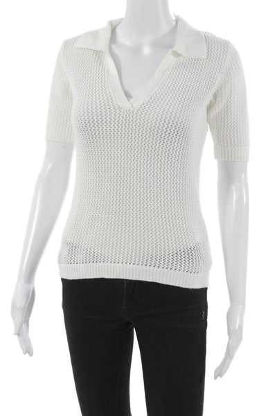 One Grey Day Women White Cotton Collared Short Sleeve Basic Polo Size XS
