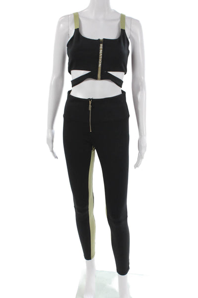 PE Nation Women Colorblock Sleeveless Nylon Pants Set Black Zip Size M