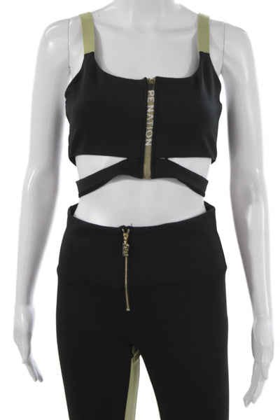 PE Nation Women Colorblock Sleeveless Nylon Pants Set Black Zip Size M