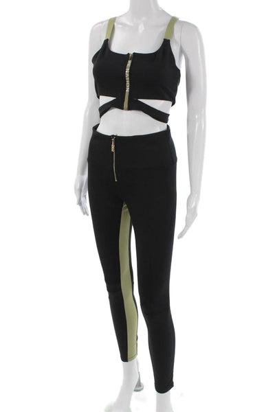 PE Nation Women Colorblock Sleeveless Nylon Pants Set Black Zip Size M