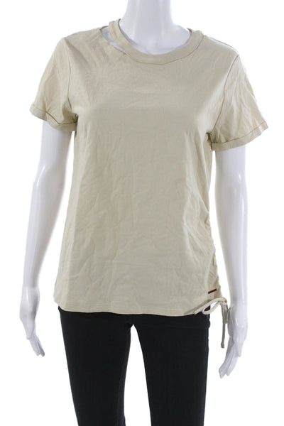 Philanthropy Women Basic Cotton T-Shirt Beige Crew Neck Short Sleeve Size S