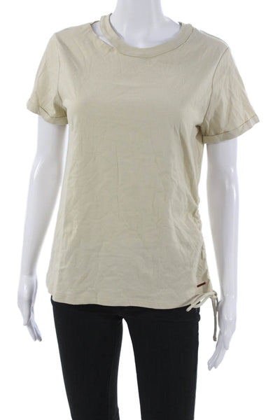 Philanthropy Women Basic Cotton T-Shirt Beige Crew Neck Short Sleeve Size S