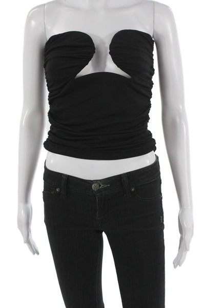 Pixie Market Women Black Cropped Tank Sweetheart Neckline Zip Size S
