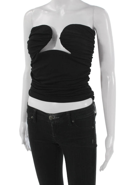 Pixie Market Women Black Cropped Tank Sweetheart Neckline Zip Size S