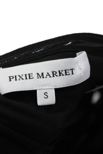 Pixie Market Women Black Cropped Tank Sweetheart Neckline Zip Size S