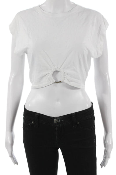 Intermix Womens Cropped White Cotton Crewneck Sleeveless T Shirt Size S