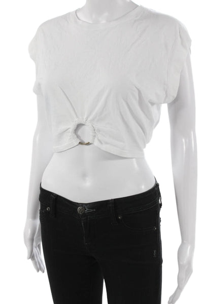 Intermix Womens Cropped White Cotton Crewneck Sleeveless T Shirt Size S