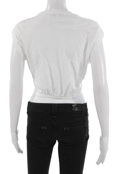 Intermix Womens Cropped White Cotton Crewneck Sleeveless T Shirt Size S
