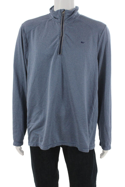 Vineyard Vines Mens Pullover Mock Neck Zip Blue Polyester Casual Size XL