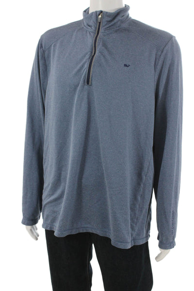 Vineyard Vines Mens Pullover Mock Neck Zip Blue Polyester Casual Size XL
