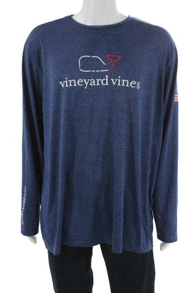 Vineyard Vines Mens Blue Graphic Long Sleeve Basic T-Shirt Polyester Size XL
