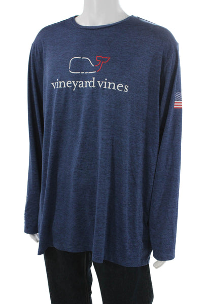 Vineyard Vines Mens Blue Graphic Long Sleeve Basic T-Shirt Polyester Size XL