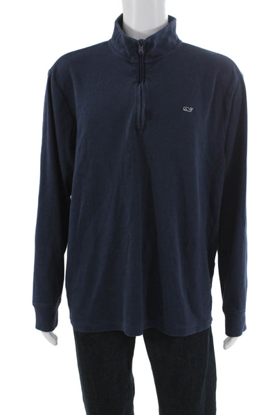 Vineyard Vines Mens Blue Cotton Mock Neck Pullover Sweater Long Sleeve Size XL