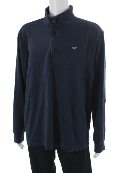 Vineyard Vines Mens Blue Cotton Mock Neck Pullover Sweater Long Sleeve Size XL