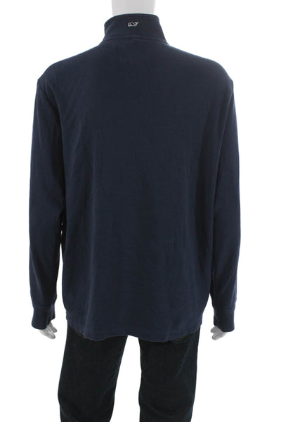 Vineyard Vines Mens Blue Cotton Mock Neck Pullover Sweater Long Sleeve Size XL