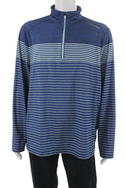 Vineyard Vines Men Blue Striped Mock Neck Long Sleeve Pullover Casual Size XL