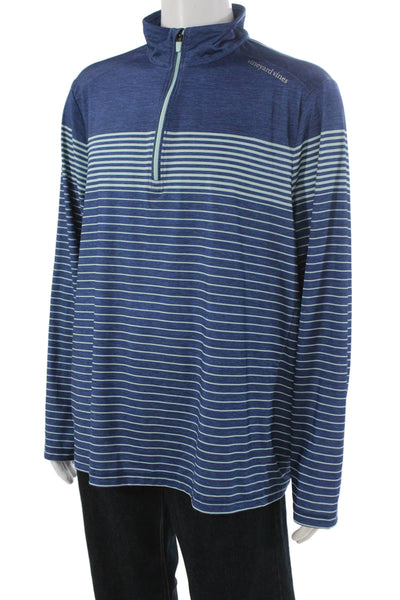 Vineyard Vines Men Blue Striped Mock Neck Long Sleeve Pullover Casual Size XL
