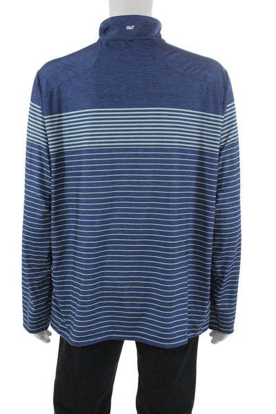 Vineyard Vines Men Blue Striped Mock Neck Long Sleeve Pullover Casual Size XL