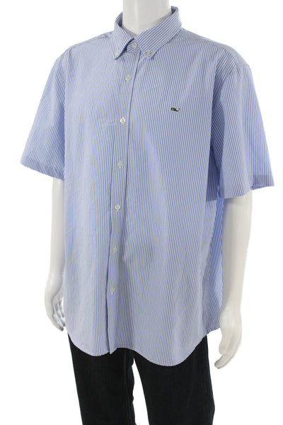 Vineyard Vines Mens Striped Short Sleeve Button Down Shirt Blue Size 2XL