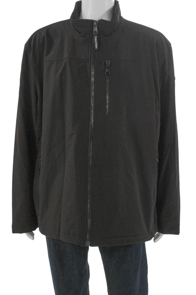 Calvin Klein Mens Windbreaker Jacket Black Polyester Zip Solid Fall Size 2XL