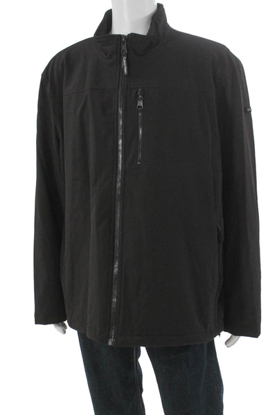 Calvin Klein Mens Windbreaker Jacket Black Polyester Zip Solid Fall Size 2XL