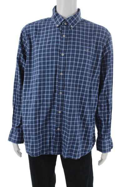 Vineyard Vines Mens Cotton Plaid Button Down Shirt Blue Size 2XL
