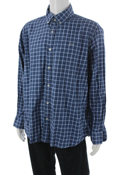 Vineyard Vines Mens Cotton Plaid Button Down Shirt Blue Size 2XL