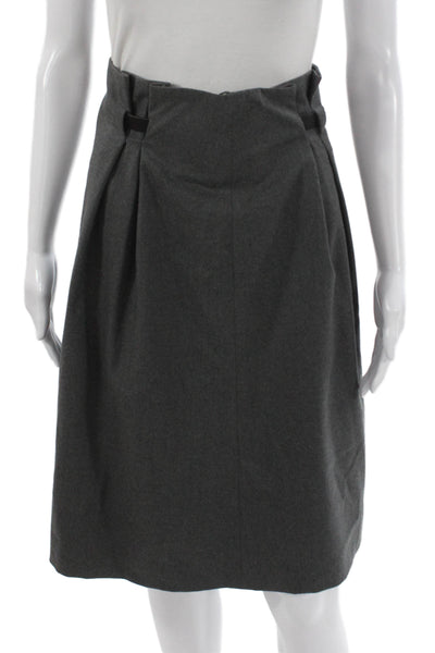 Jil Sander Women Gray Pleated Virgin Wool Skirt Size 34