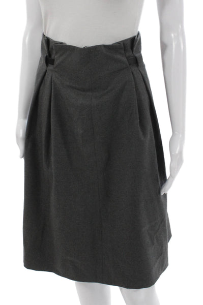 Jil Sander Women Gray Pleated Virgin Wool Skirt Size 34
