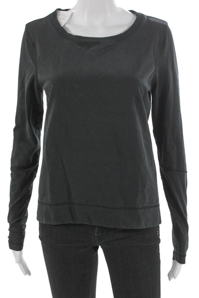 Lululemon Women Basic T-Shirt Black Nylon Long Sleeve Crew Neck Size S