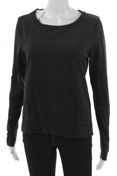 Lululemon Women Basic T-Shirt Black Nylon Long Sleeve Crew Neck Size S