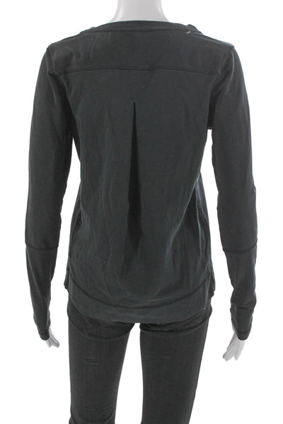 Lululemon Women Basic T-Shirt Black Nylon Long Sleeve Crew Neck Size S