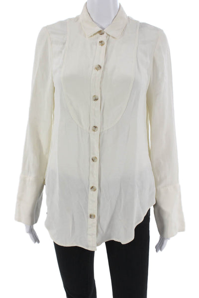 J Crew Collection Womens Ivory Silk Button Up Blouse Long Sleeve Size 6