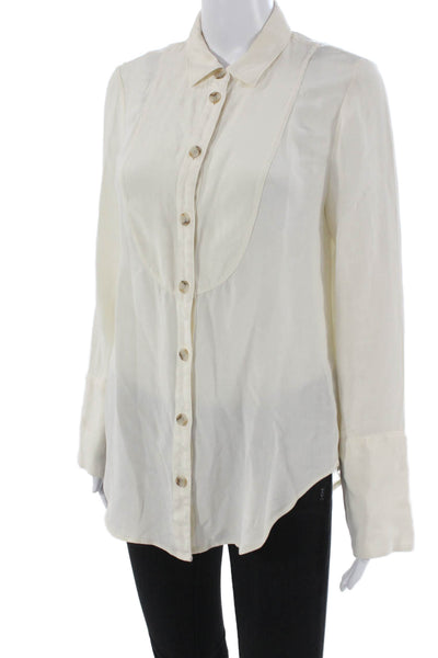J Crew Collection Womens Ivory Silk Button Up Blouse Long Sleeve Size 6